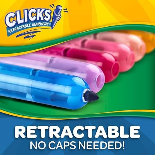 Crayola Clicks Retractable Tip Markers (10ct), Stocking Stuffers for Kids & Toddlers, Cone Tip Washable Art Marker Set, Coloring Book Supplies, No Dry, 3+ thumbnail 7