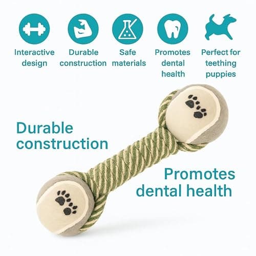 Dog Rope Chew Toy Dumbbell with Tennis Balls – Puppy Teething Toy, Perfect for Every Dog, Large or Small, Durable Rope Ball, Interactive Pet Toy for Chewing, Training & Dental Cleaning thumbnail 7