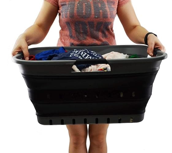 SAMMART 42L Collapsible Plastic Laundry Basket - Foldable Pop Up Storage Container/Organizer - Space Saving Hamper/Basket (1, Grey/Black) thumbnail 6