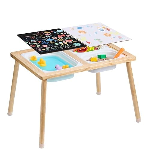 VEVOR Sensory Table for Toddlers, Kids Activity Table with 3 Foldable Storage Bins & Double-Sided Board, Indoor/Outdoor Play Sand and Water, Wooden Kids Sensory Table for Drawing Studying Dining - Image 1