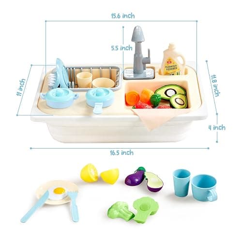 Beright Play Kitchen Sink Toys, Toddler Sink Toys with Upgraded Faucet, Pretend Play Toys Running Water, Perfectly Matched with Beright Sensory Table thumbnail 3