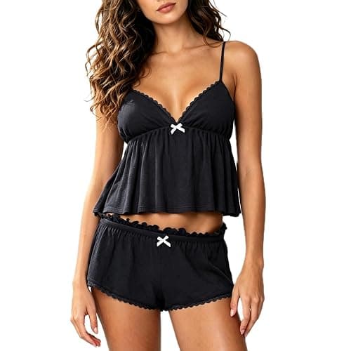 XBTCLXEBCO Lace Pajama Sets for Women 2 Piece Sexy Sleeveless Cami Tank Top and Shorts Pj Set Y2K Matching Lounge Sleepwear thumbnail 2