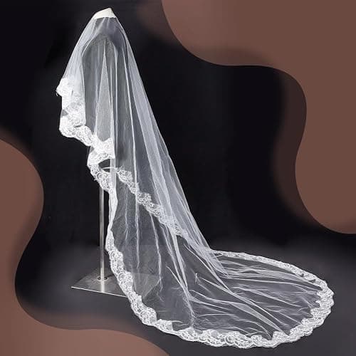 OLYCRAFT Lace Veil Long Cathedral Tulle Sheer Wedding Bridal Wedding Dress Veils for Brides Shower Party Dress Up Accessories thumbnail 3