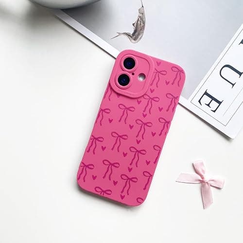 Lovmooful for iPhone 16 Plus Case Cute Ribbon Bowknot Heart-Hot Pink | Compatible for iPhone 16 Plus Case,Cool Design,for Girls Women,Soft TPU,Shockproof,Protective,Girly thumbnail 2