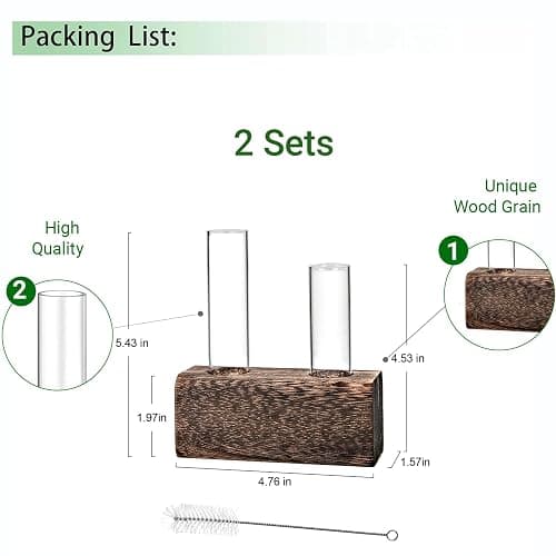 Propagation Station, Plants Terrarium, Plants Lover Gifts for Women,Plant Cutting Holder Home décor,Gifts for Women,House Warming New Home-4 Tubes-Brown thumbnail 3