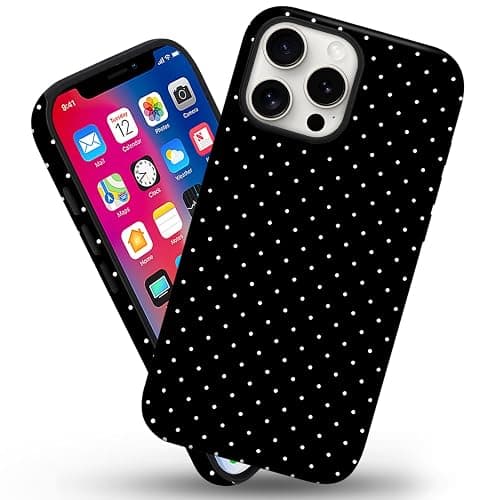 flewfun Magnetic for iPhone 16 Pro Max Case Cute Polka Dot Phone Case, Shockproof Slim TPU and Hard PC Protective Phone Cover Compatible with MagSafe Designed for Women Girls, Black thumbnail 2