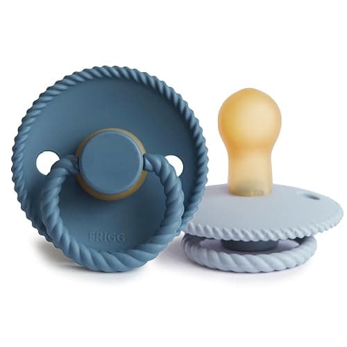FRIGG Rope Latex Pacifier Pack of 2 | Natural Rubber Soother Dummy | BPA-Free | Made in Denmark | Symmetrical Cherry Shaped Nipple (Ocean View/Powder Blue, Size 1 (0-6 Months)) - Image 1