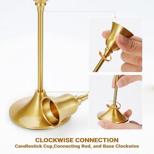 Tifanso Taper Candle Stick Holder - 3PCS Brass Gold Pillar Tall Candlestick Holders Metal Vintage Decor Dinner Table Dining Room Centerpieces Decorations for Wedding Fireplace Mantel Housewarming Gift thumbnail 4