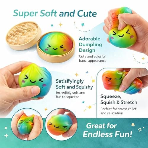 Glitter Dumpling Squishy-Rare Glitter Dumpling Stress Ball, Bun Stress Relief Fidget Low Rising Pink Gold Orange Rainbow Dumplings Toy with Steamer (Glitter White+Rainbow ) thumbnail 4
