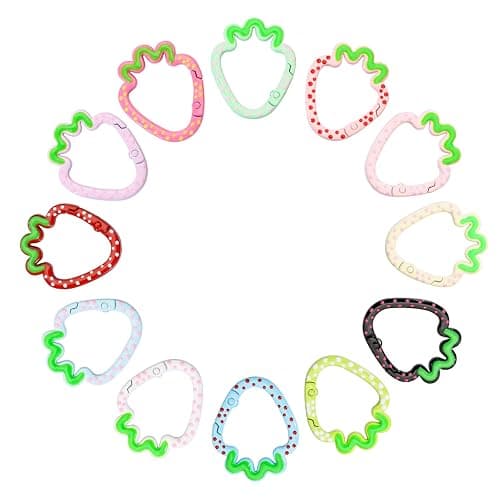 WTYONZEL 12 Pcs Cute Carabiner Keychain Clips,Strawberry Shape Keychain Rings, Metal Ring Spring,Flat Spring Ring for Purse Strap, Handbag, Key Chain Hooks Accessories - Image 1