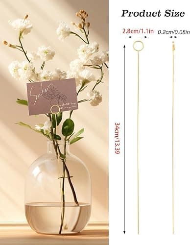 30Pcs Floral Card Holder Picks-Wire Place Card Holder for Wedding-Metal Photo Picture Clip Holder-Table Name Number Holder,Memo Note Holder for Flower Arrangement,Wedding,Baby Shower,Party,Decorations (Gold, Round) thumbnail 3