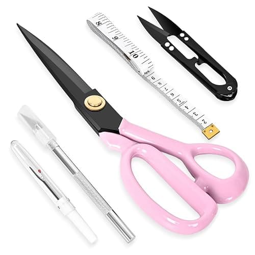 Professional Tailor Scissors Heavy Duty - Multi-Purpose Sewing Fabric Scissors for Leather Cutting Industrial Sharp Shears Home Office Arts, and Crafts (9 Inch) Pink - Image 1