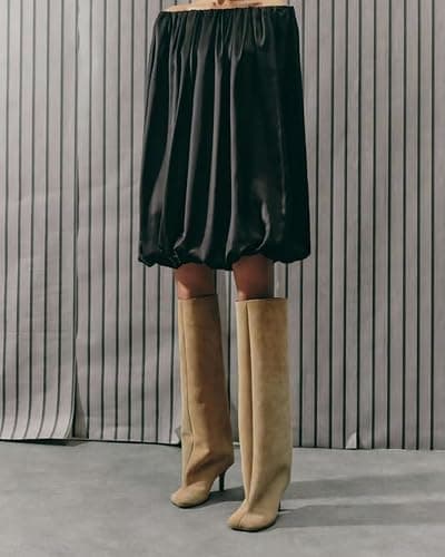 Women's Knee High Boots Nude Suede Wide Calf Stiletto Long Boots Pull On High Heel Riding Boots Fahion Dress Fall Tall Boots thumbnail 3