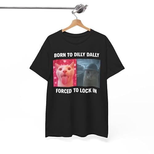 Born to Dilly Dally Forced to Lock in Shirt, Funny Cursed Cat Meme T-Shirt, Gen Z Ironic Humor Tee, Unhinged Viral Y2K Shirt thumbnail 3