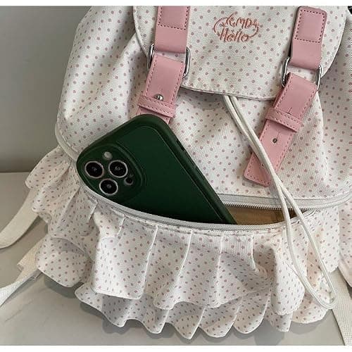 Cohawk Cute Polka Dot Lace Backpack for Women Flap-top Casual Backpack Cute Nylon Bookbag thumbnail 8