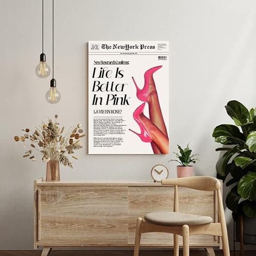 Trendy Pink Posters News Newspaper Wall Art Canvas Prints 70s Life Is Better in Pink Hot Girly Preppy Aesthetic Poster for Cool Girl Bedroom Apartment Room Home Dorm Wall Decor 8x12inch Unframed thumbnail 5