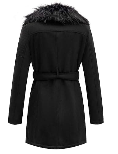 Bellivera Women Faux Leather Trench Coat Fleece-Lined Mid-length Jacket with Detachable Fur Collar - X-Large - Black Suede thumbnail 3