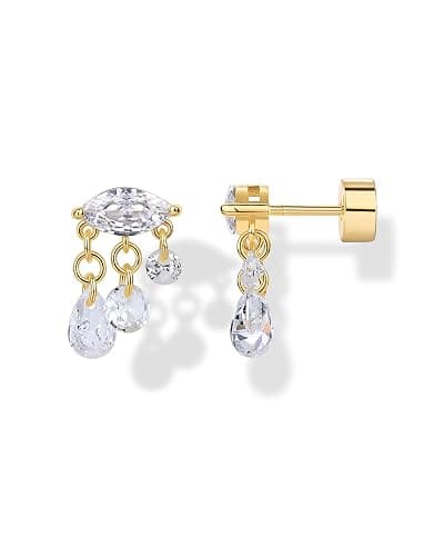 PAVOI 14K Gold Plated Dangle Flat Back Earrings for Women | Helix and Cartilage Pearl Cluster Triangle Lotus Pear Marquise Cubic Zirconia Screw Back Earring Pair - Image 1