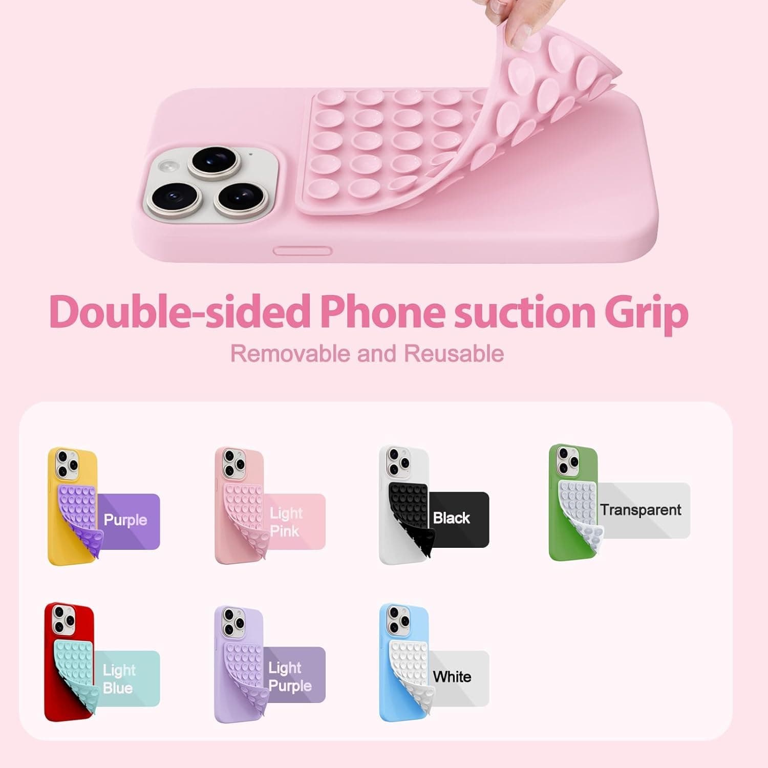 Silicone Octo Cup Buddy Sticky Grip Holder for Cellphone, Silicone Suction Phone Case Mount Double Sided, Hands-Free Phone Accessories Strong Grip Holder for Selfie and Video (Light Pink-2 Pack thumbnail 6