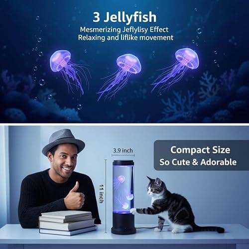 Meloki 11 inch Jellyfish Lamp, LED Jelly Fish Light Lamp, Color Changing Jellyfish Tank Table Lamp Decorations for Home Office Decor Great Gifts for Kids thumbnail 4