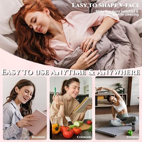 ROWMATE V Line Lifting Mask Chin Strap for Sleeping, V Line Lifting Mask for Women,Jaw Exerciser，Medium,LightPink thumbnail 9
