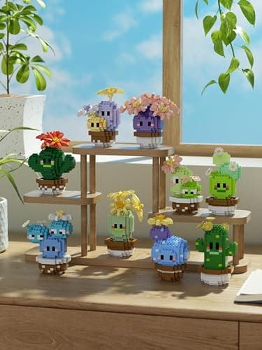 Jollcnoia Tall Mini Cute Cactus Succulent Plants Bonsai Building Toy Potted Plant Blocks Particle Flower Botanical thumbnail 5