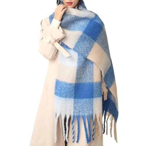 MININAI Chunky Winter Scarfs for Women Cold Weather Warm Knit Thick Plaid Scarf Long Large Oversized Checked Scarves - Image 1