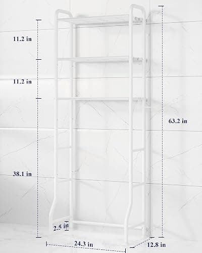 Kitsure Over Toilet Storage Rack - Metal Over Toilet Bathroom Organizer Shelf, Over the Toilet Storage Cabinet with Paper Holder and Hooks, Bathroom Cabinet for Laundry, White, 3 Tiers (63.2" H) thumbnail 2