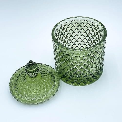 YILUSHENGHUA Colorful Glass Jar With Lid,Candy Cookie Jars,Jewelry Box,Christmas Decorative Jar(Olive Green) thumbnail 4