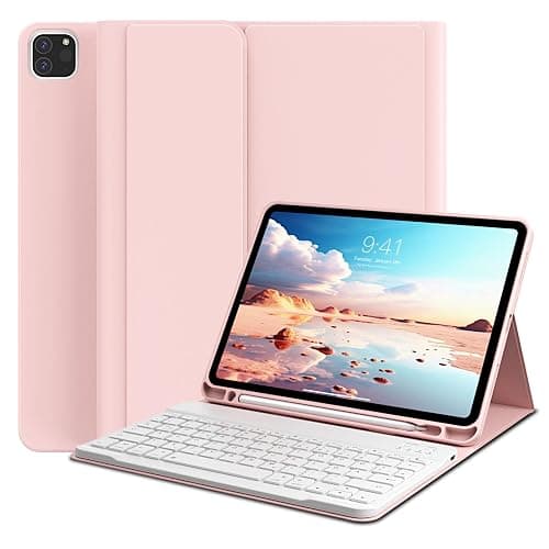 GKABXY Hülle mit Tastatur für iPad Pro 11 4. / 3. / 2. Generation 2022/2021/2020 mit stifthalter, Magnetische Abnehmbare Bluetooth-Tastatur, QWERTZ Layout, für iPad Pro 11 Zoll, Rosa - Image 1