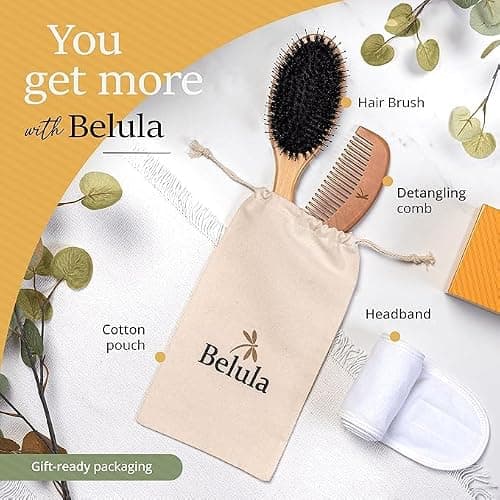 Premium Boar Bristle Hair Brush Set for Thick & Long Hair – Natural Shine-Boosting Brush with Nylon Pins, Detangling Comb, Spa Headband & Travel Bag Included – For Women, Curly, Textured & Wavy Hair thumbnail 6