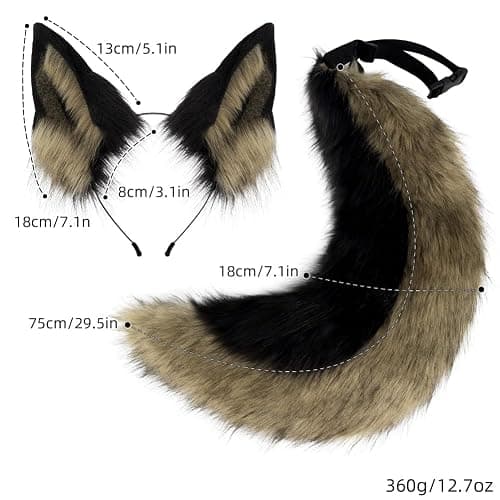 QinRuan Faux Fur Wolf Ears Headband Furry Dog Tail Set Animal Coustume Cospaly Halloween Party thumbnail 5