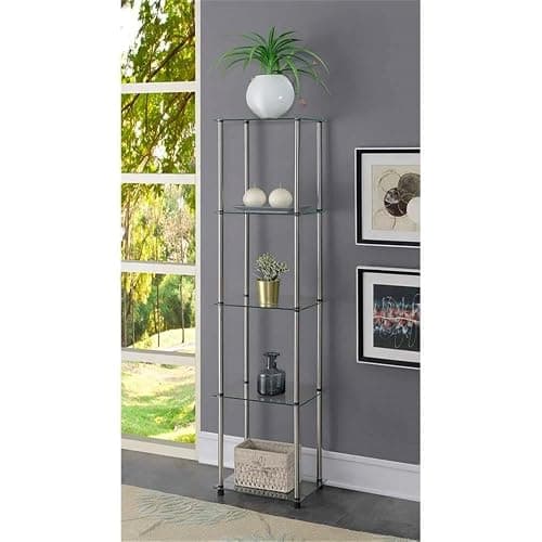 Convenience Concepts Designs2Go Classic Glass 5 Tier Tower 15.75" - Modern Media Storage Bookshelf for Living Room, Display Bookcase for Family Room, Bedroom, Bathroom, Office, Glass/Chrome thumbnail 4