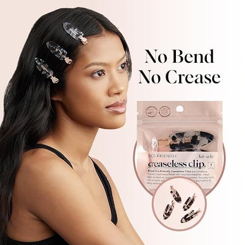 Kitsch Creaseless Hair Clips for Women - No Crease, No Bend Hair Clips for Styling, Bangs, Makeup Application, Face Wash | Recycled Acrylic - Black Terrazzo | Ideal Gifts for Women, 4pcs thumbnail 4