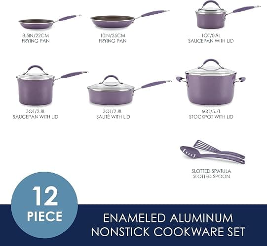 Rachael Ray Cucina Nonstick Cookware Pots and Pans Set, 12 Piece, Lavender Purple thumbnail 3