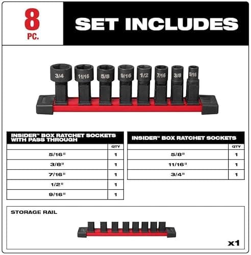 BEbexi Suitable for Milwaukee 49-16-1640 Box Ratchet Socket SAE Set - 8 PC, Black thumbnail 3