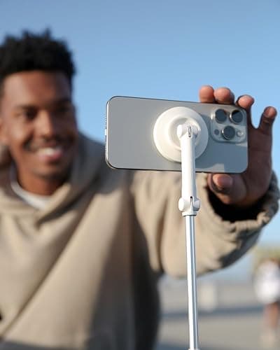 KraftGeek Magnetic Phone Tripod for iPhone MagSafe – 66'' Automatic Selfie Stick with Remote, Portable Tripod Stand for Video Recording, Travel, Vlogging (White) thumbnail 7