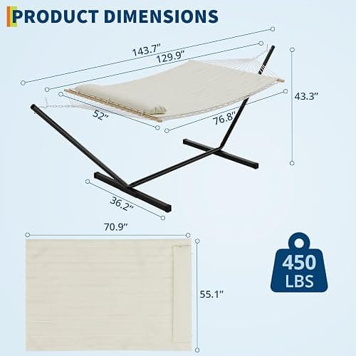 Sunvasagoo Hammock with Stand for Outside, 2-Person Outdoor Portable Hammock, 475lb Capacity + Breathable Cotton Rope & Quilted Pad, for Outside Garden Yard thumbnail 3