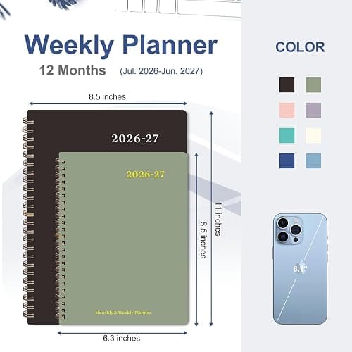Planner 2026-2027, Weekly and Monthly Calendar Planner, JUL 2026 - JUN 2027 | Academic Year, Daily Agenda Book, A5(6.3'' x 8.5''), Sprial Bound, Inner Pocket, Office School Use thumbnail 2