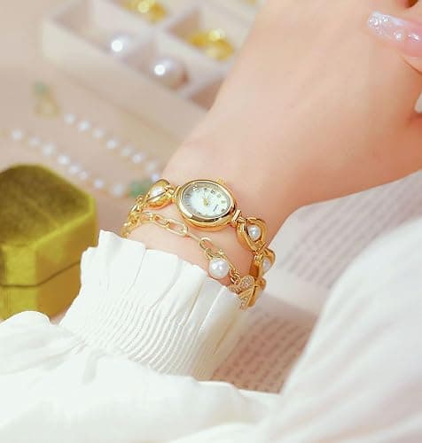 ADSBIAOYE Elegant Pearl Women's Dress Watch Fashion Oval dial Watch Ladies Gift Bracelet Waterproof Analog Watch thumbnail 2