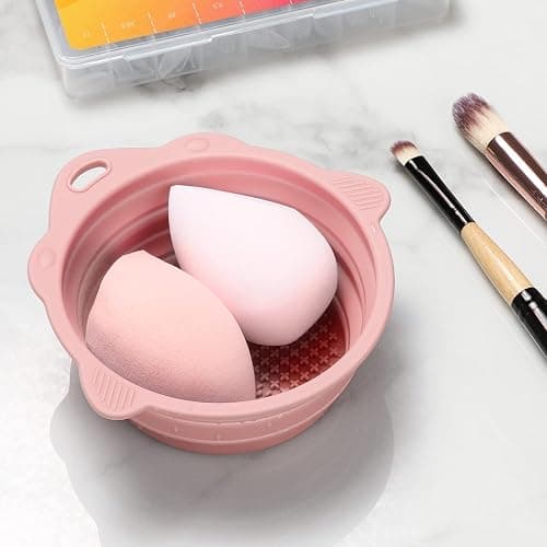 Foldable Silicone Makeup Brush Cleaner Bowl - Etercycle Portable Cleaning Tool for Brushes, Powder Puffs, and Sponges (Pink) thumbnail 5