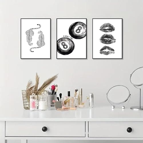 BOKPEN Trendy Black and White Leopard Canvas Wall Art,Funky Y2k Lucky 8 Ball Posters,Retro Kiss Lips Print Picture,Cheetah Prints Aesthetic for Girls Room College Dorm Home Decor (16x24 Unframed) thumbnail 6