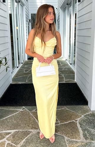 humoral Silk Satin Bridesmaid Dress for Teens V-Neck Spaghetti Straps Prom Dress with Side Slit thumbnail 4