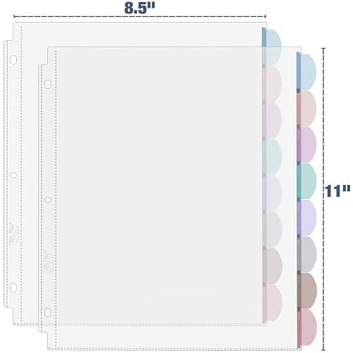 Mr. Pen- Clear Sheet Protectors with Tabs, 8 Tabs, 2 Sets, Clear Plastic Dividers for 3 Ring Binder, Insertable Index Page Divider Multicolor Tabs thumbnail 3