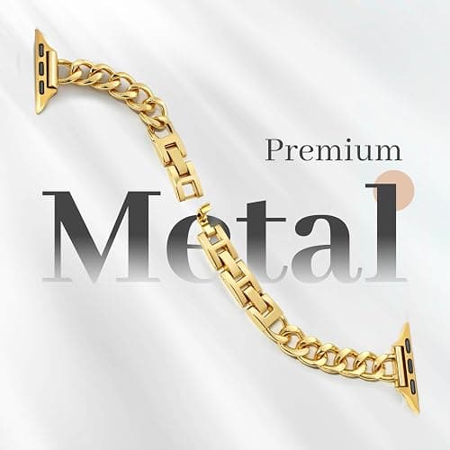 Newlibery Slim Gold Band for Women Feminine Elegant Compatible with Apple Watch 38mm 40mm 41mm 42mm (S10/11) Adjustable Metal Strap Dressy Chain Bracelet for iWatch Series 11/10/9/8/7/6/5/4/SE/3/2/1 thumbnail 7