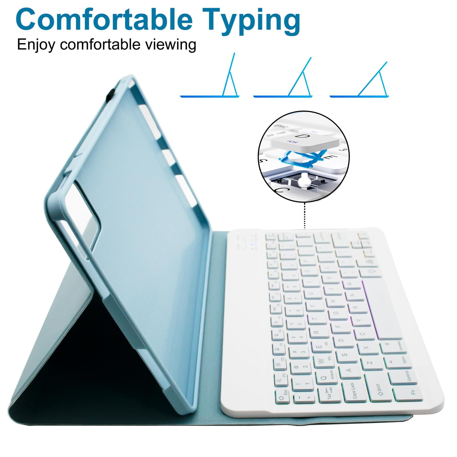 Keyboard Case For Lenovo Tab M11 11" 2024, 7 Colors Illuminated Keyboard with Mouse, Soft TPU Back,Blue thumbnail 5