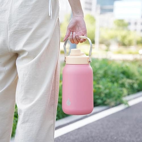 BJPKPK Half Gallon Insulated Water Bottles, 64oz Water Jug with Metal Handle & BPA Free Spout Lid, Dishwasher Safe Flasks, Large Stainless Steel Gym Sport Jugs, Pink thumbnail 2