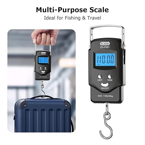 Dr.meter Fish Scale Luggage Scale Fishing Gear - 110lb Backlit LCD Display Digital Scale with Built-in Measuring Tape - Fishing Scale with 2 AAA Batteries, Pocket Size - Fishing Gifts for Men thumbnail 5