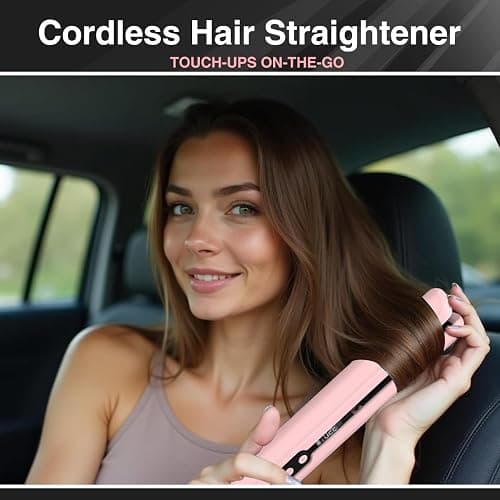 9600mAh Cordless Flat Iron Hair Straightener Rechargeable, Cordless Hair Straighteners for Women, Wireless Straightener for Car, 20 Million Negative Ions, LCD, 6 Adjustable Temp(Pink) thumbnail 2
