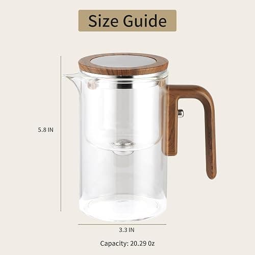 CKductpro Tea Pot, Water Separation Glass Teapot with Wooden Handle, Witchcraft Magical Teapot, Glass Tea pot with Infuser Strainer, Magic Tea Pot (20.29oz) thumbnail 3